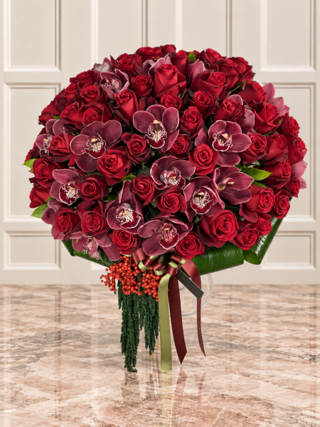 Kırmızı Gül Ve Cymbidium Orkide Aranjmanı