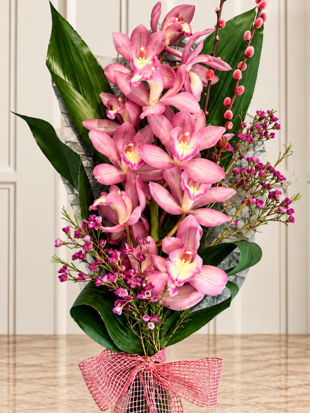 Pembe Cymbidium Orkideli Premium Buket