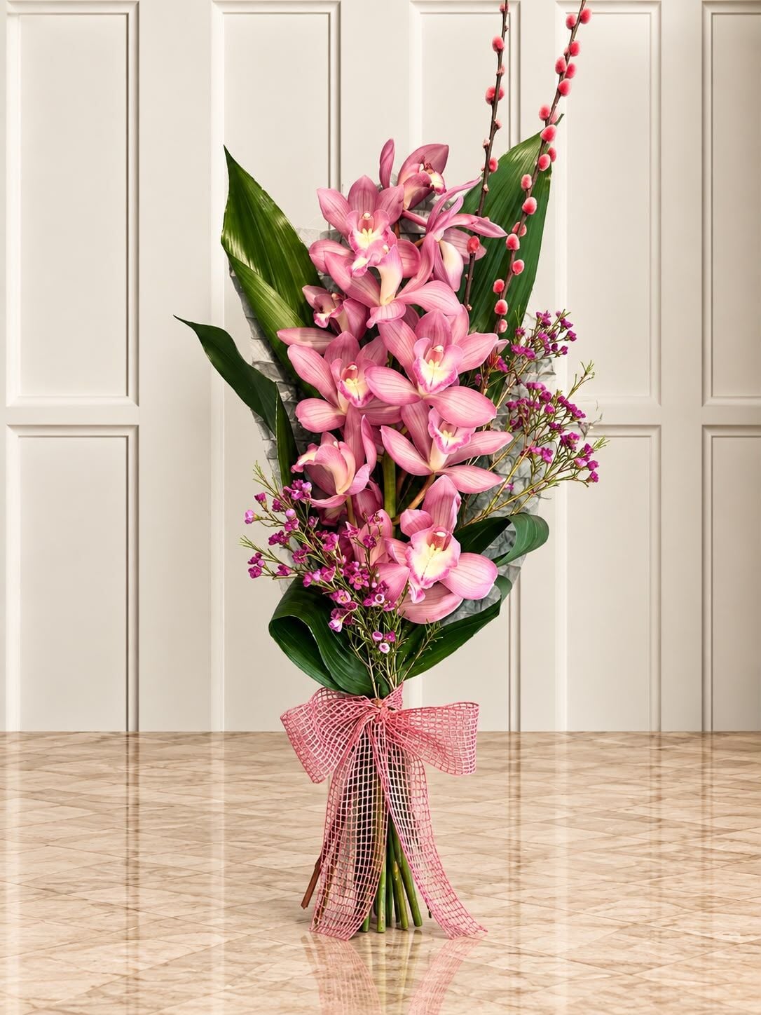 Pembe Cymbidium Orkideli Premium Buket