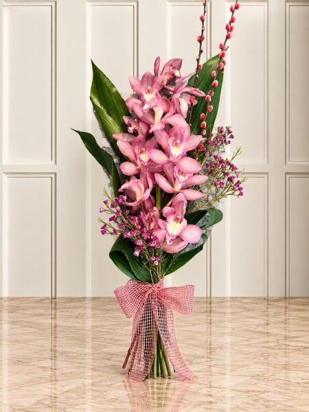 Pembe Cymbidium Orkideli Premium Buket