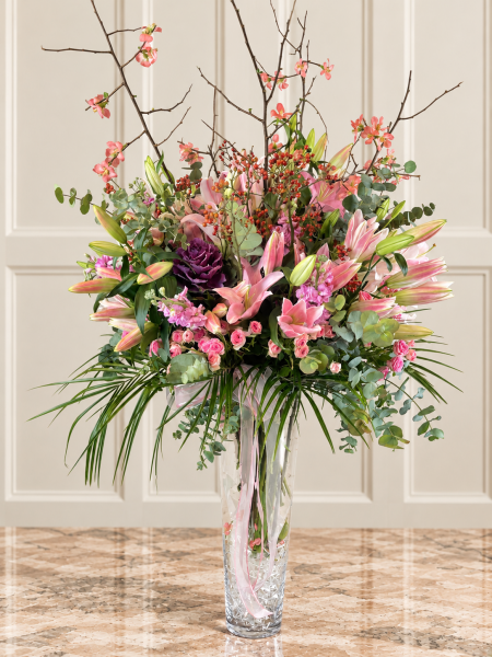 Pembe Lilyum Ve Sprey Gül Aranjmanı