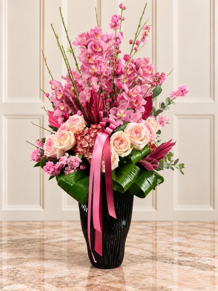 Pembe Cymbidium Ve Gül Aranjmanı